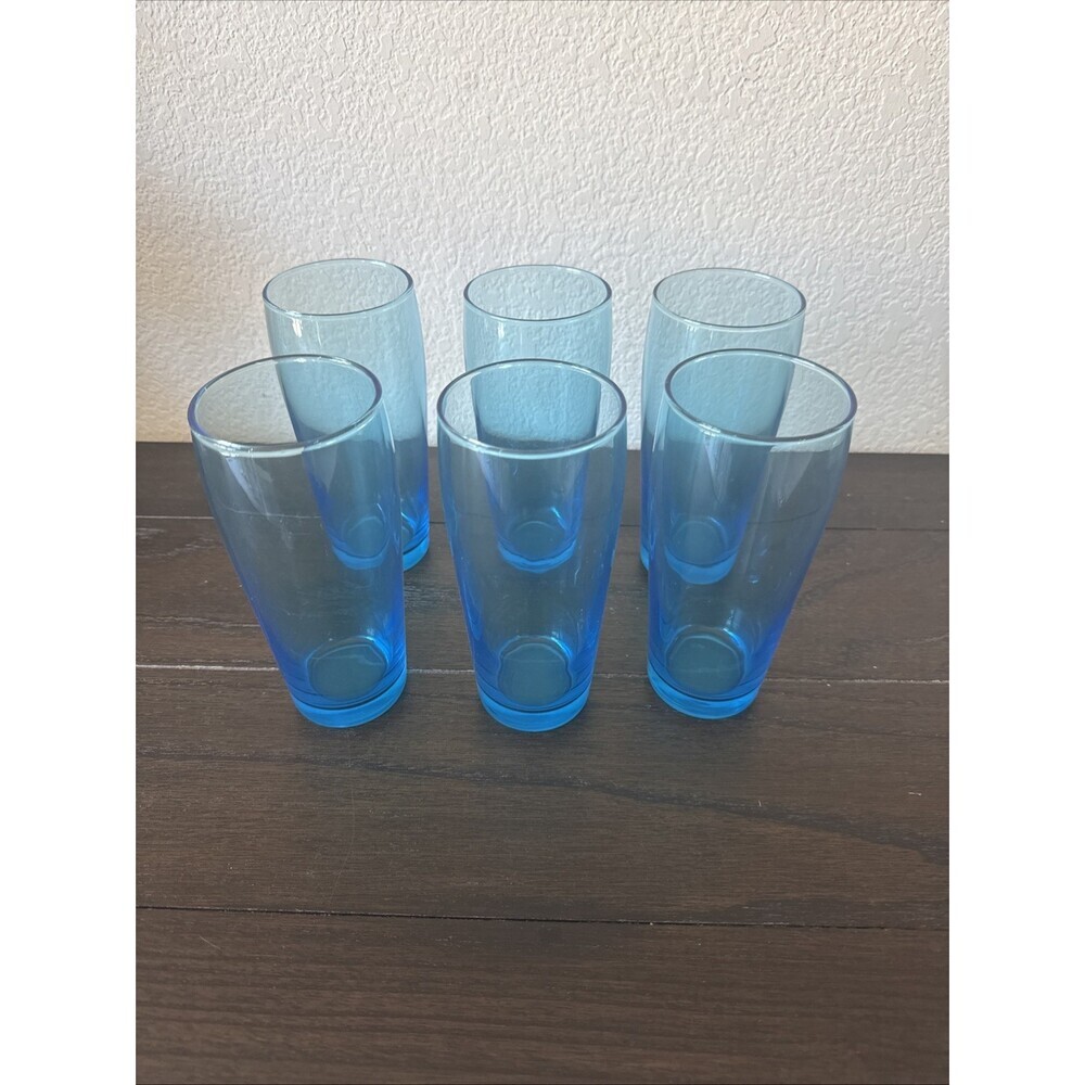 Turquoise Blue Flat Glass Tumblers 3 Tapered Capri Aqua Smooth 6.5 " Tall